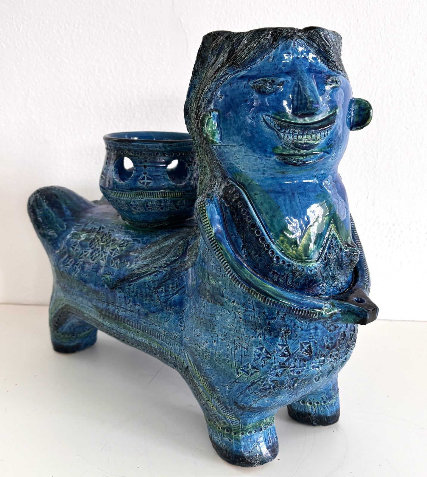 Aldo Londi For Bitossi Rimini Blu Ceramic Plant Centaur Sculpture, Italy, 1960s photo for sale