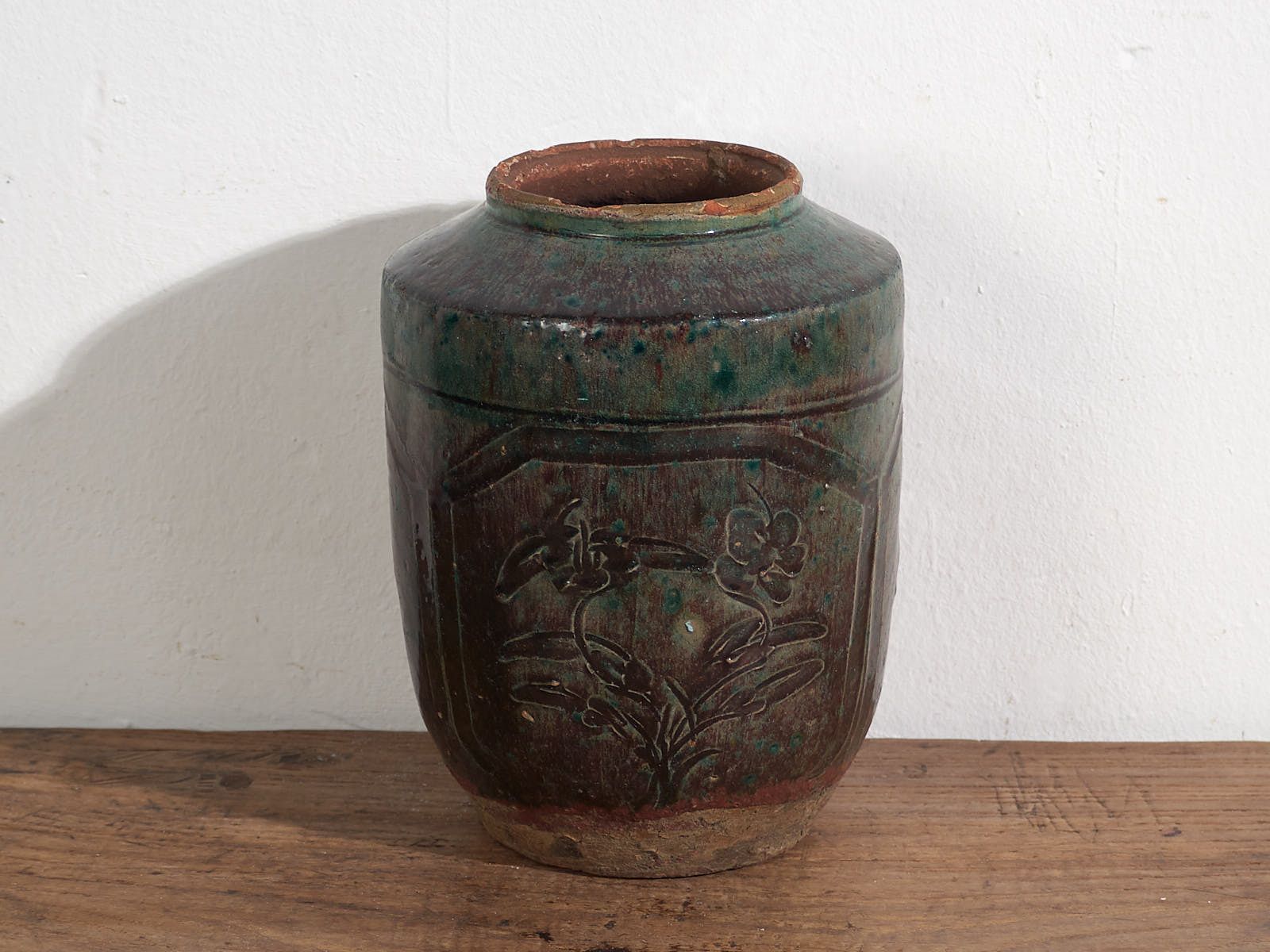 Antique Oriental Vase With Floral Relief (C.1820) #38 photo vinterior