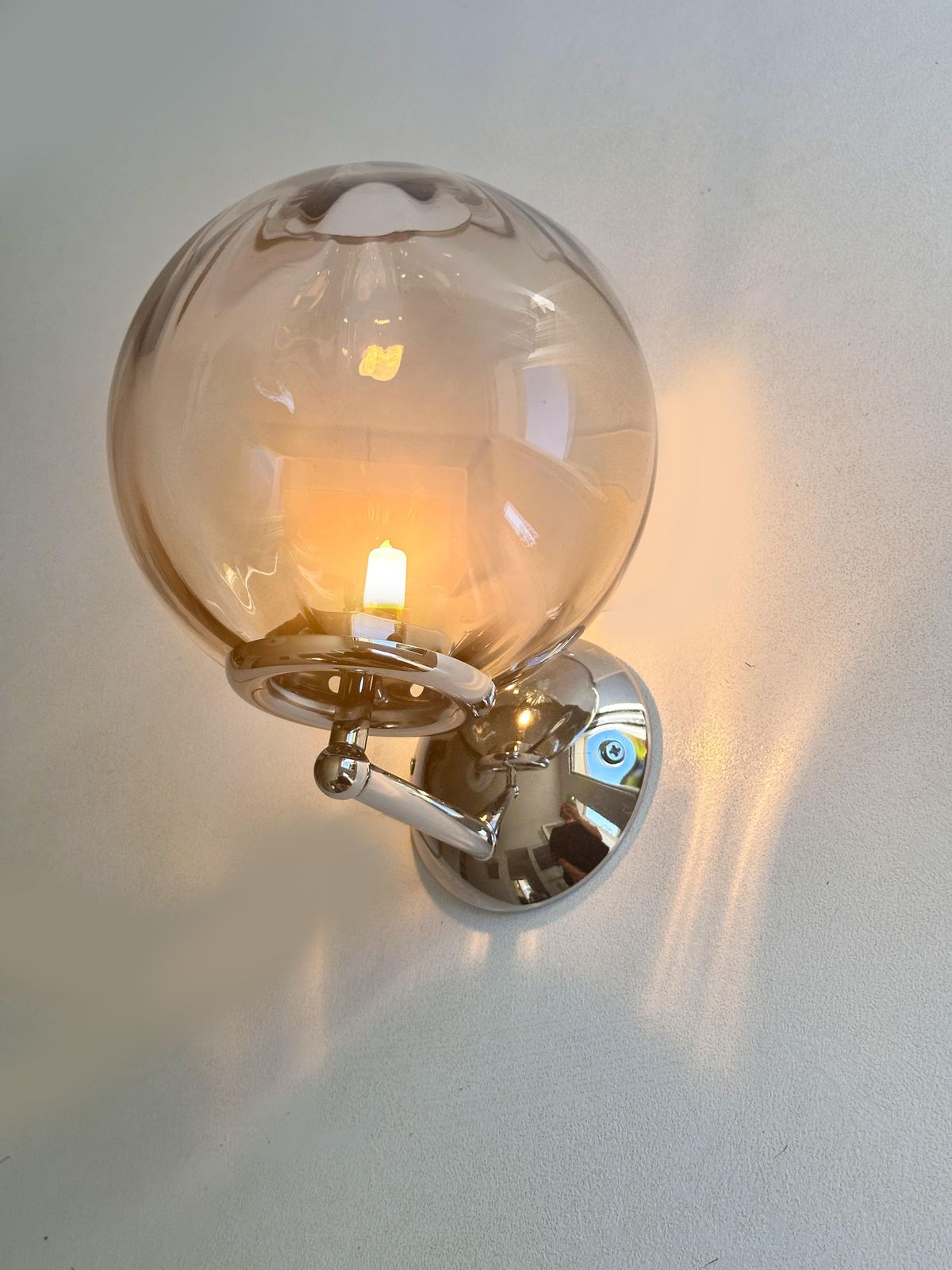 Set Of Two Contemporary Smoked Fumè Sphere Murano Glass Wall Sconces photo for sale