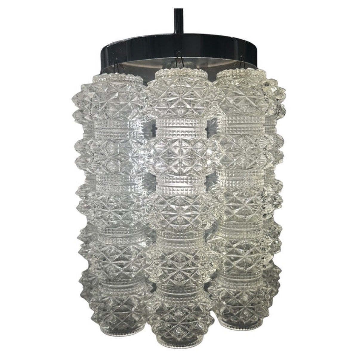 1960s Austrian Kalmar Lighting Crystal Faceted Tubular Glass & Polished Chrome Chandelier