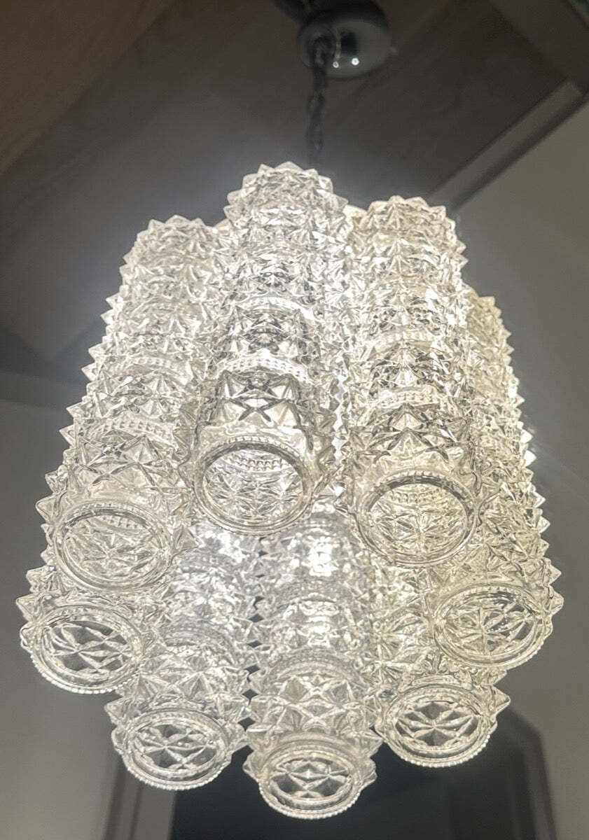 1960s Austrian Kalmar Lighting Crystal Faceted Tubular Glass & Polished Chrome Chandelier photo vinterior