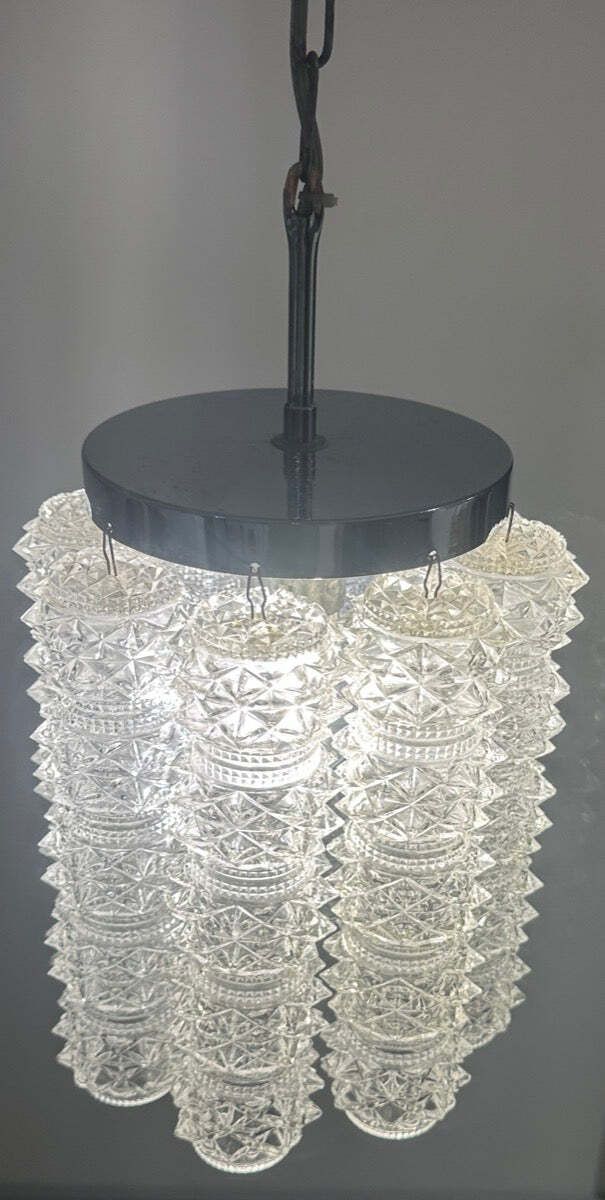 1960s Austrian Kalmar Lighting Crystal Faceted Tubular Glass & Polished Chrome Chandelier photo vintage