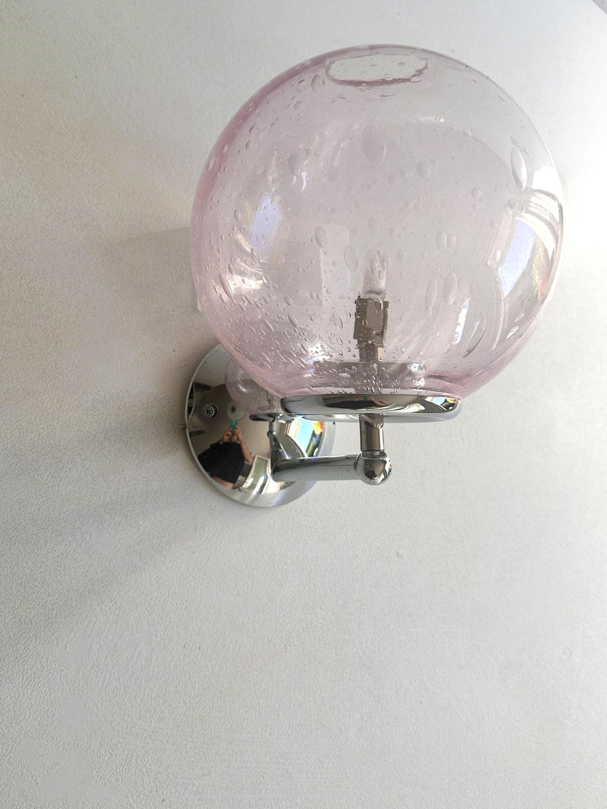 Set Of Two Contemporary Pink "Pulegoso" Murano Glass Wall Sconces photo furniture
