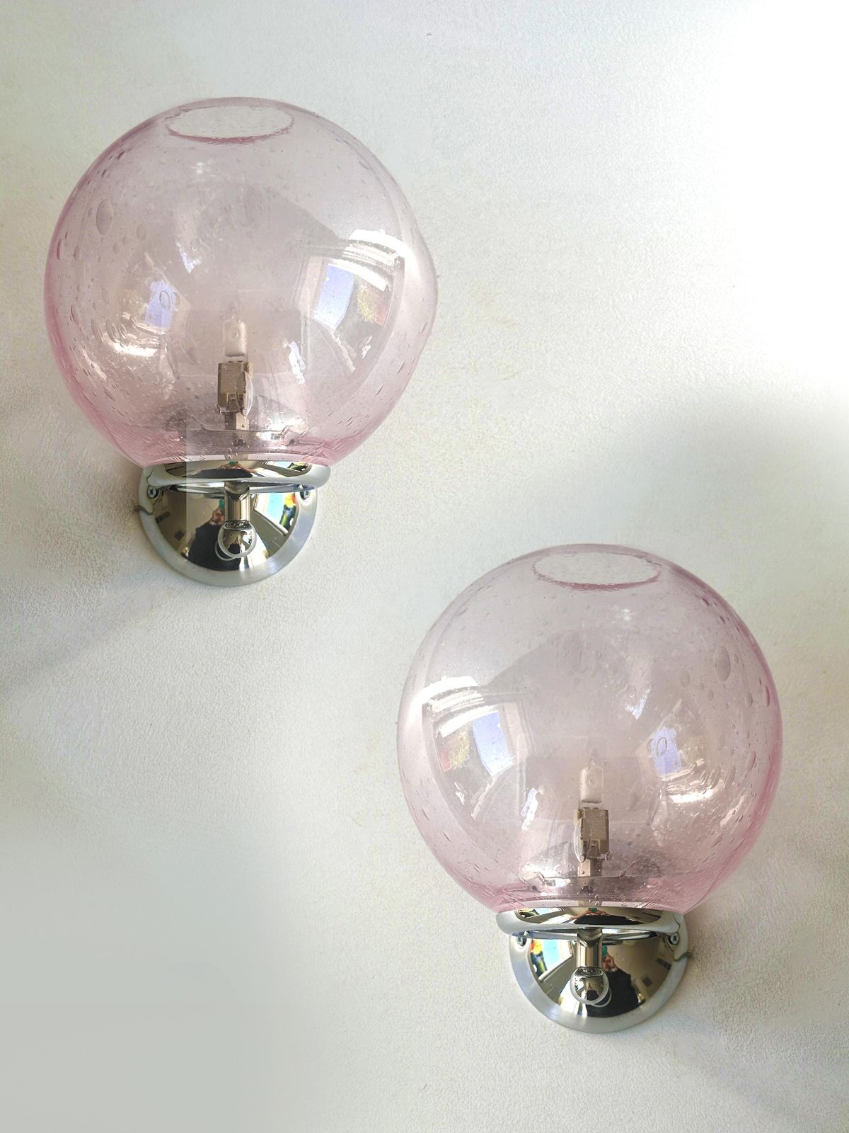 Set Of Two Contemporary Pink "Pulegoso" Murano Glass Wall Sconces photo 2270.0