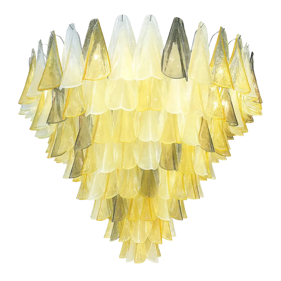 Monumental Italian Amber And Fumè Multicolor “Rondini” Murano Glass Chandelier