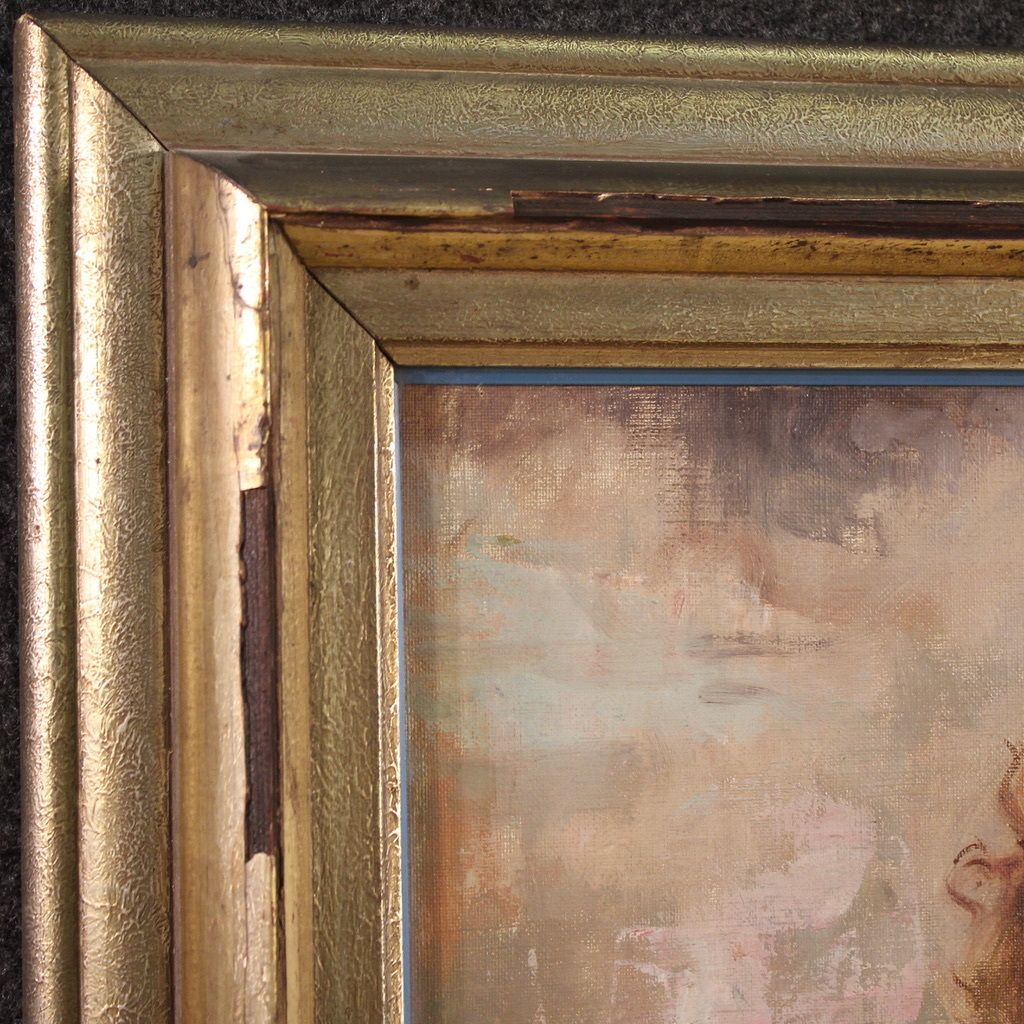 Signed Italian Painting Portrait Of A Young Girl From The 20th Century photo vinterior