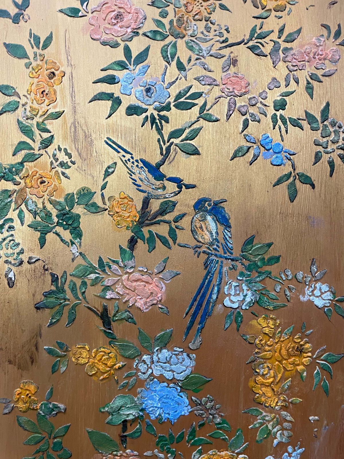 Vintage/ Antique Painted Pine Wardrobe With Inlaid Chinoiserie Panels photo vinterior