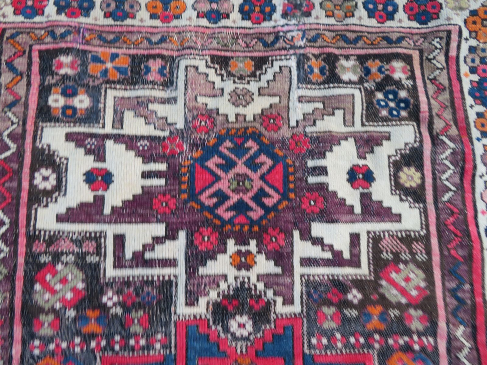 Distressed Caucasian Lesghi Rug. 140cm X 100cm. photo for sale