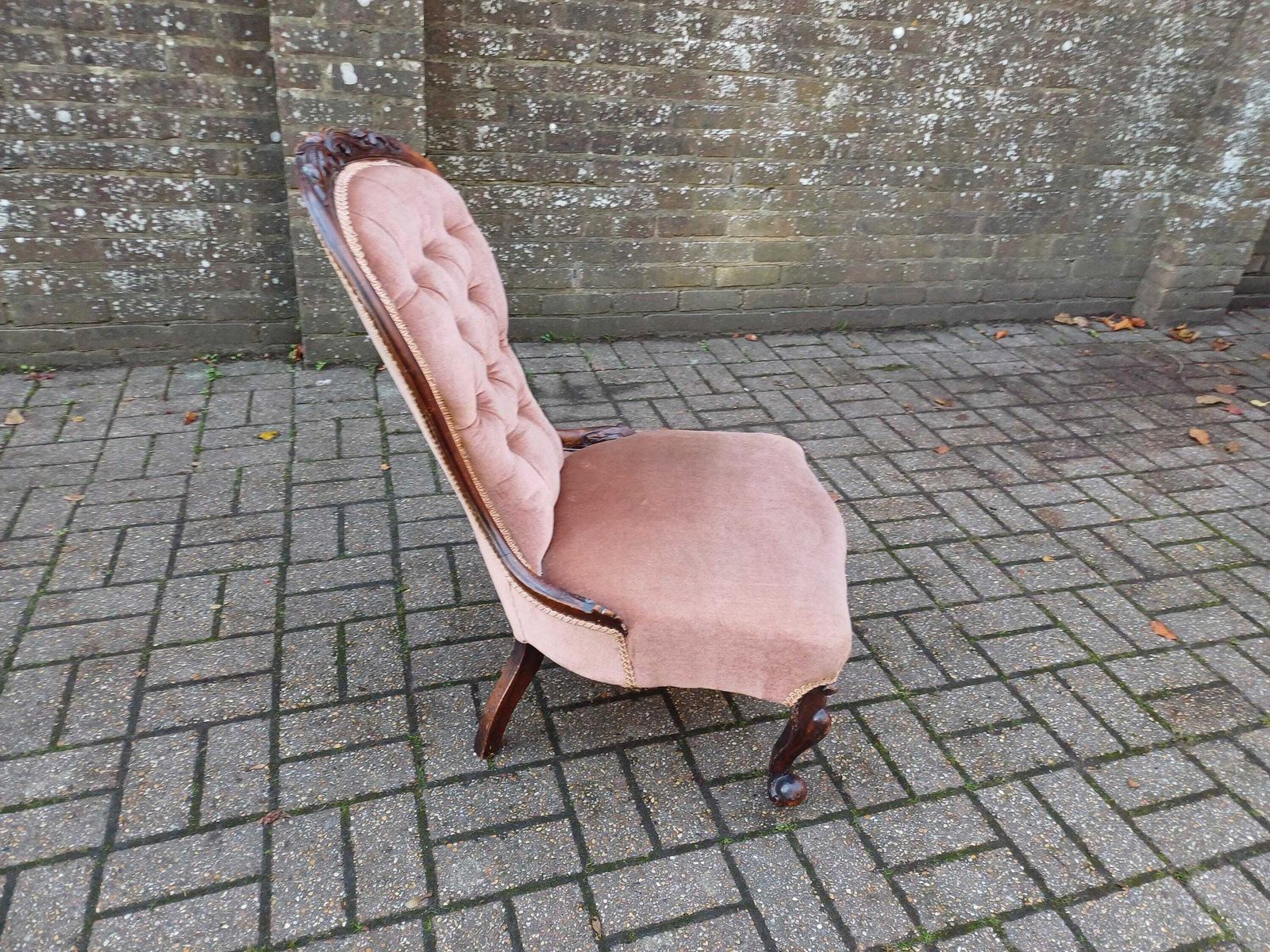 Furniture Antique Victorian Spoon Back Chair, Carved Mahogany Nursing Chair Deep Button Velvet Upholstery 19th Century Accent Chair Free Hand Delivery photo
