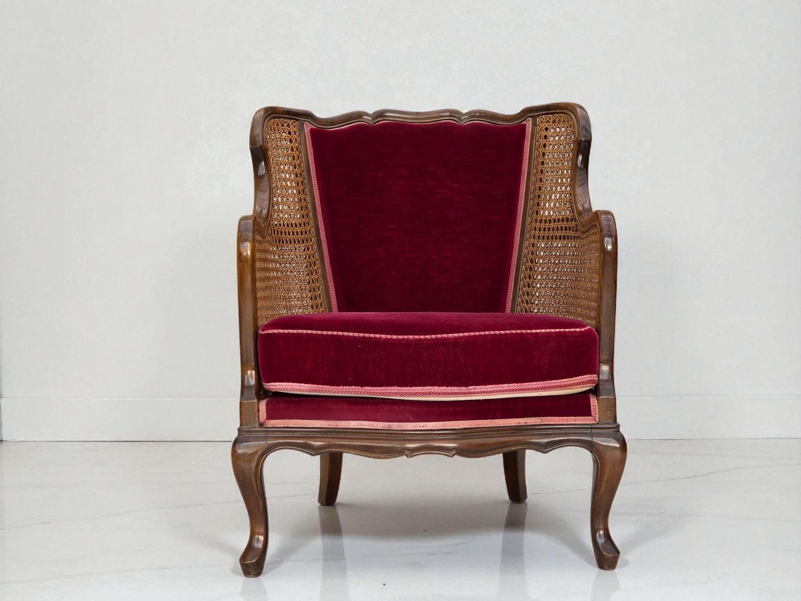 1950s, Danish Armchair, Furniture Velour, Ash Wood, Furniture Mesh.