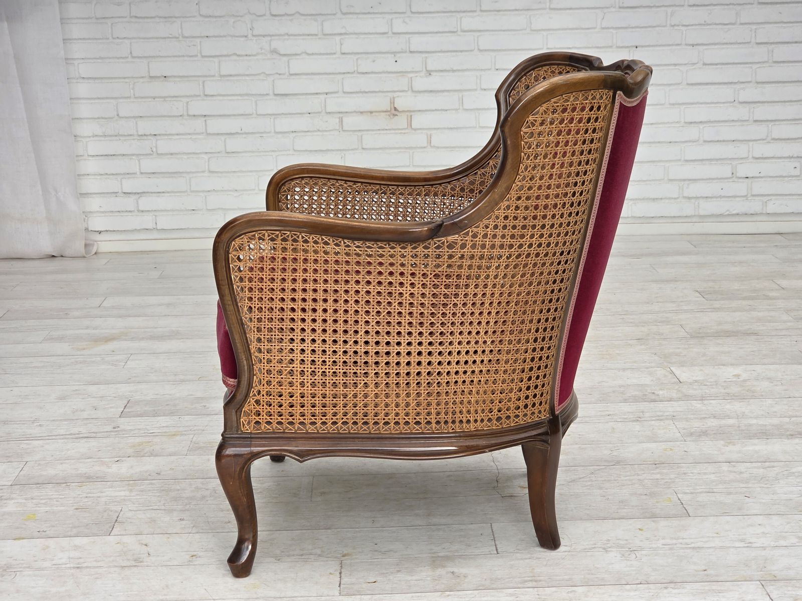1950s, Danish Armchair, Furniture Velour, Ash Wood, Furniture Mesh. photo for sale