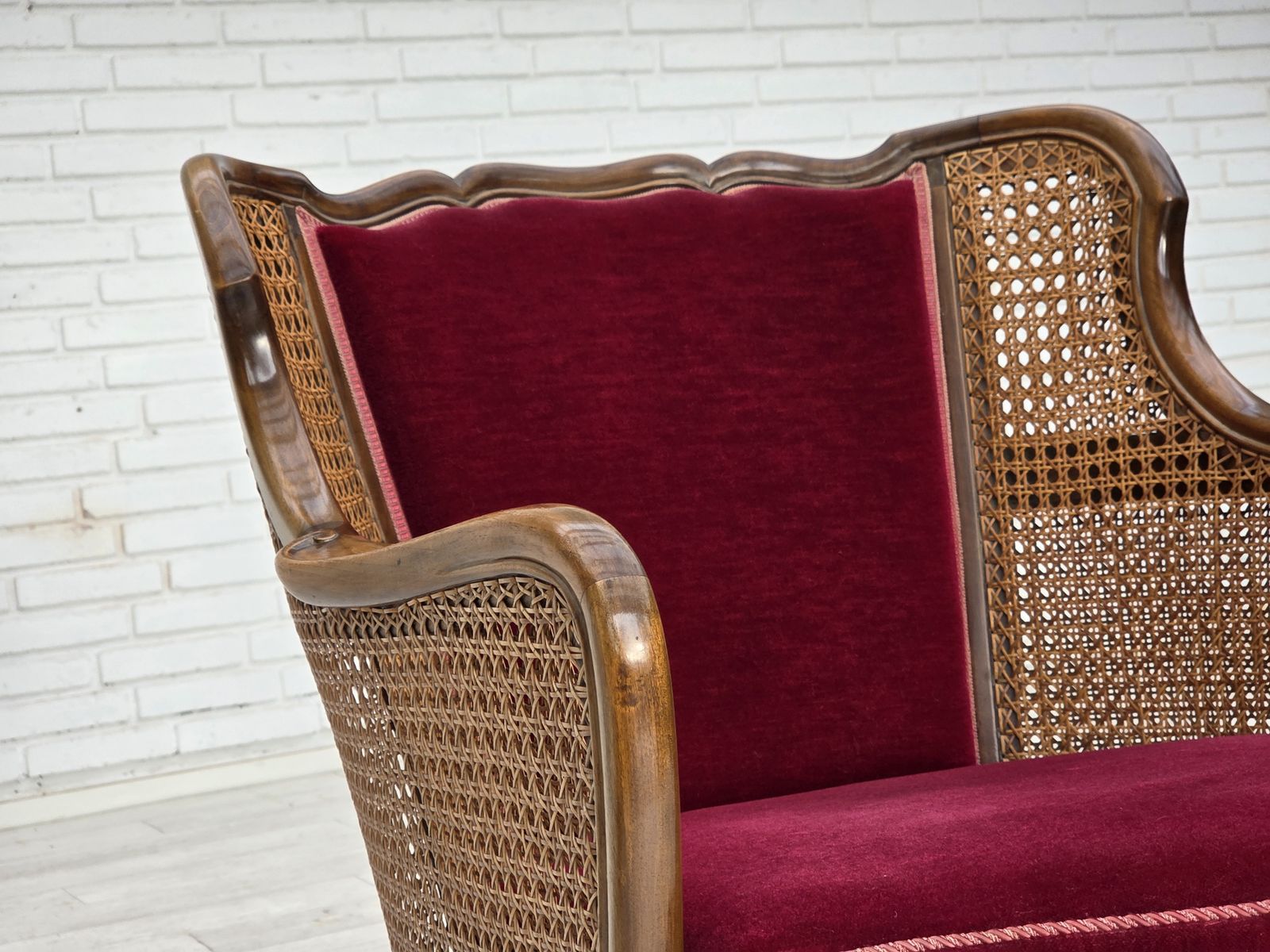 1950s, Danish Armchair, Furniture Velour, Ash Wood, Furniture Mesh. photo buy