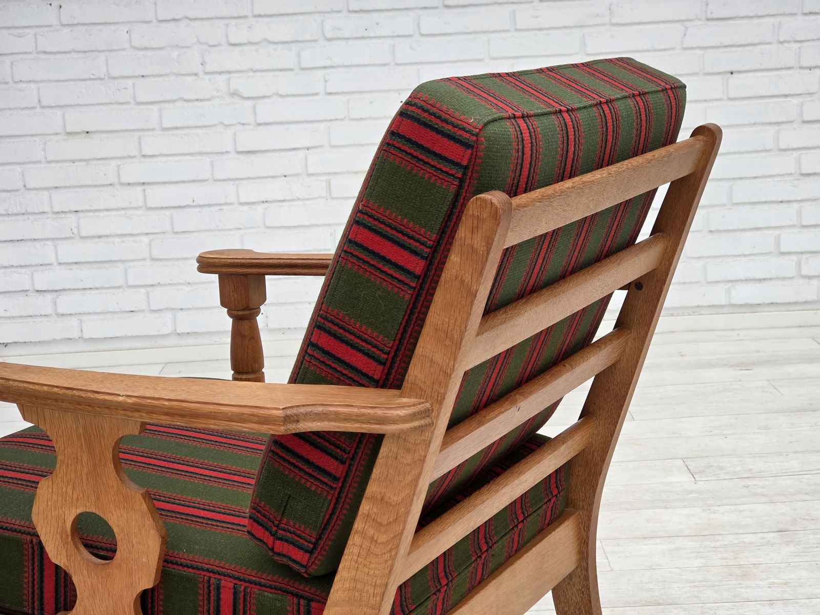 Furniture 1970s, Danish Armchair, Green Furniture Wool, Solid Oak Wood. photo