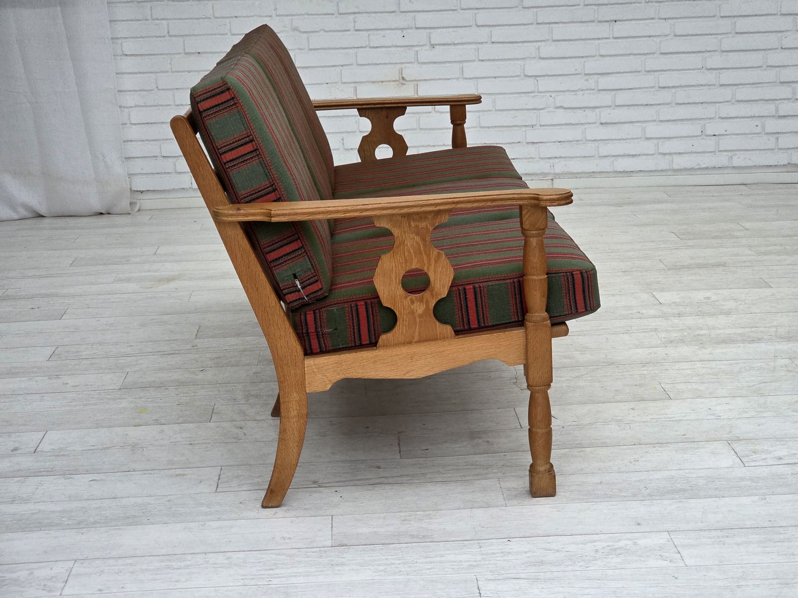 1970s, Danish 3 Seater Sofa, Green Furniture Wool, Oak Wood. photo buy