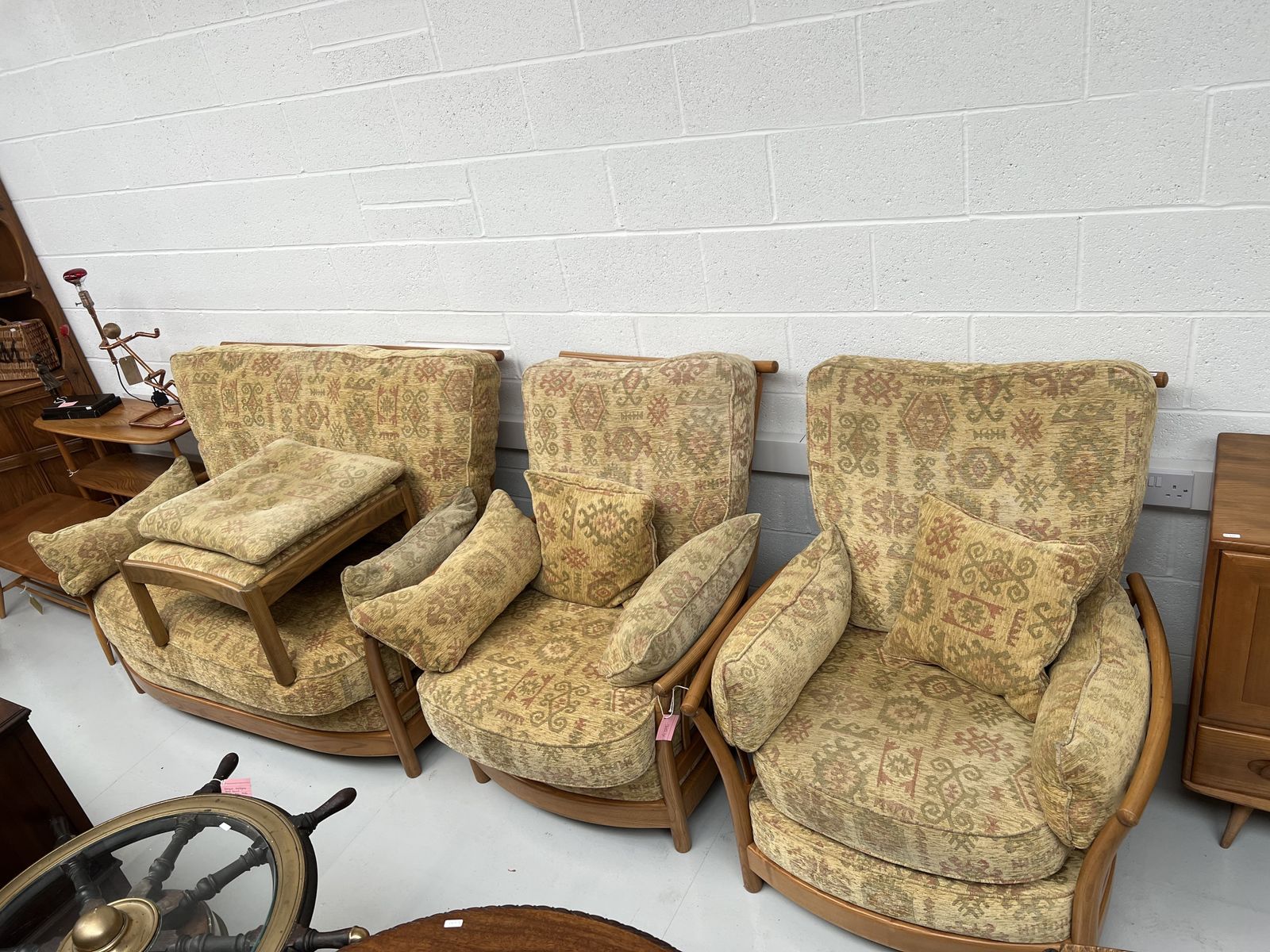 Ercol Golden Dawn Wooden Framed 3 Piece Suite With Matching Footstool