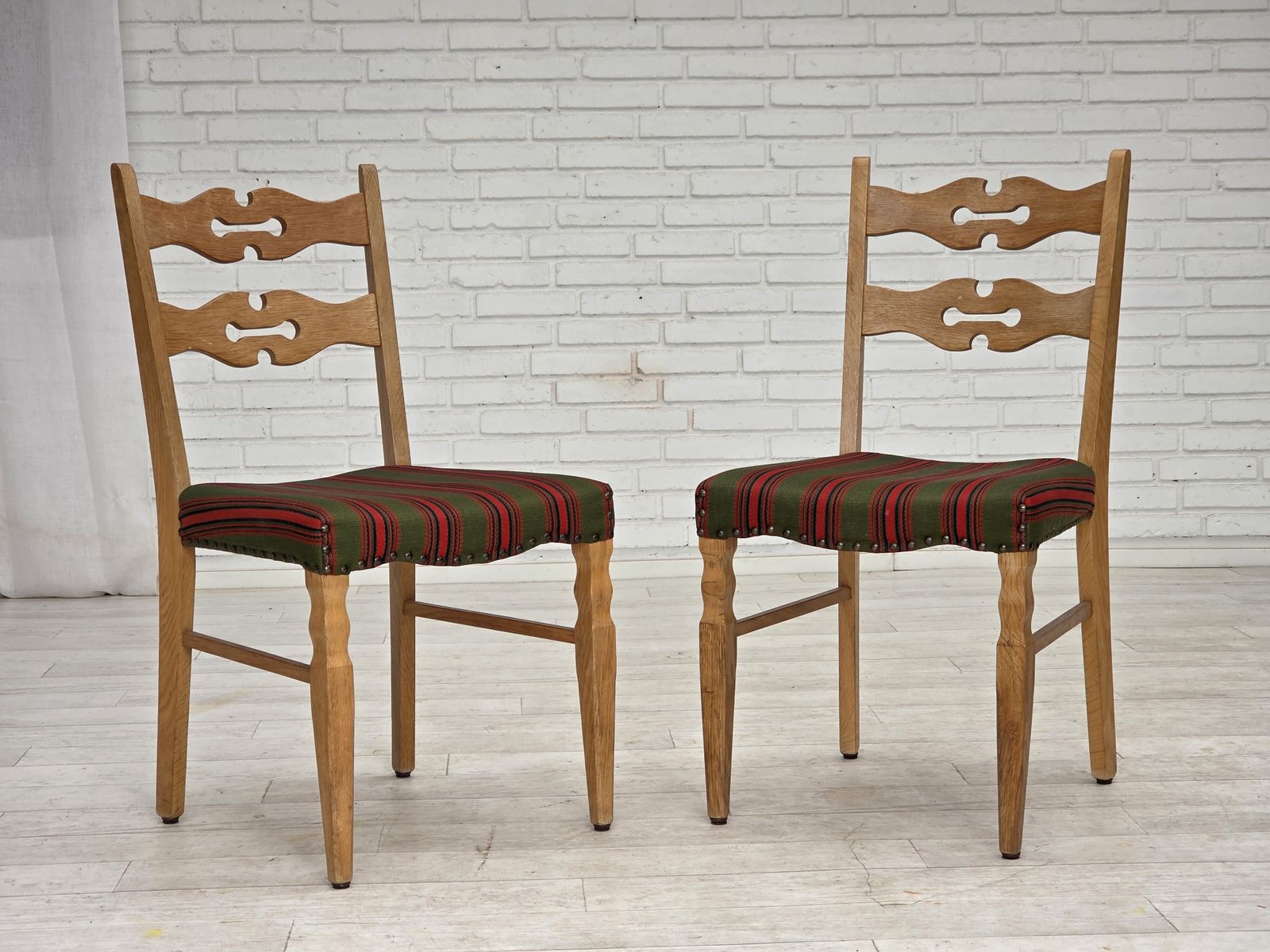1970s, Set Of 2 Danish Dining Chairs, Furniture Wool, Solid Oak Wood. photo furniture