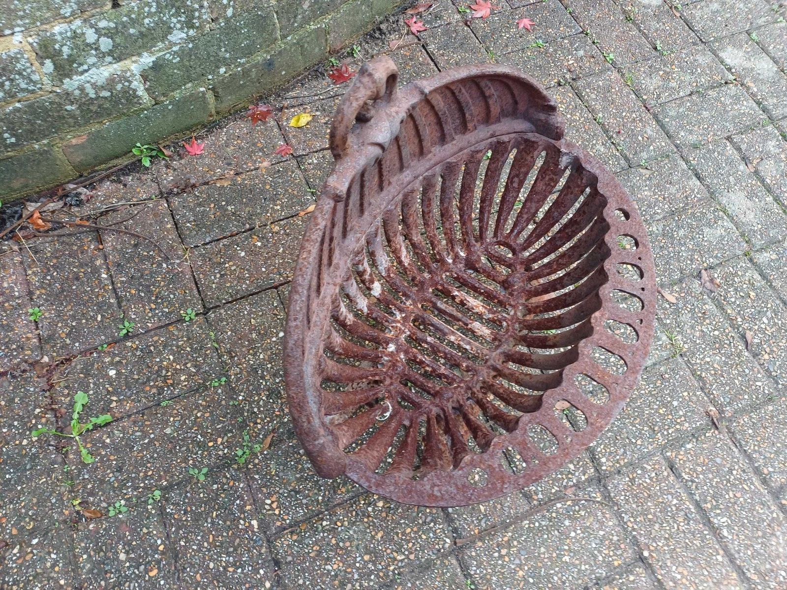 Antique Victorian Cast Iron Fire Grate Basket Heavy Salvage Fireplace Insert Rustic Garden Feature 19thc Coal Basket photo vinterior