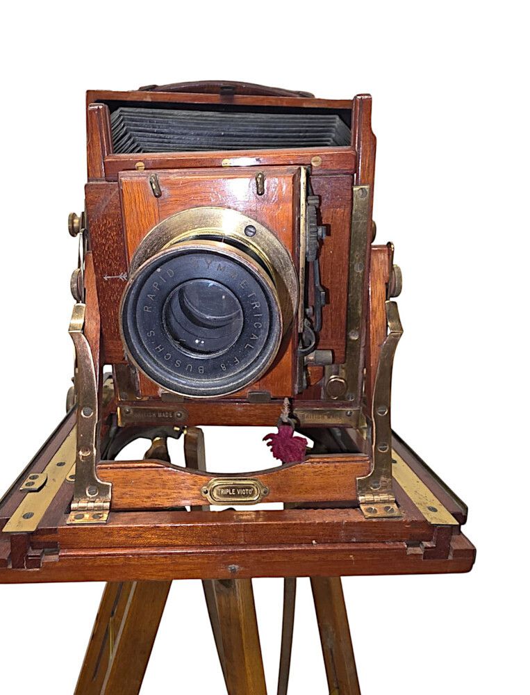 A Very Fine Circa 1900 Double Racked Focus Half Plate Camera On Oak Tripod By Benetfink And Co, Cheapside London photo vintage