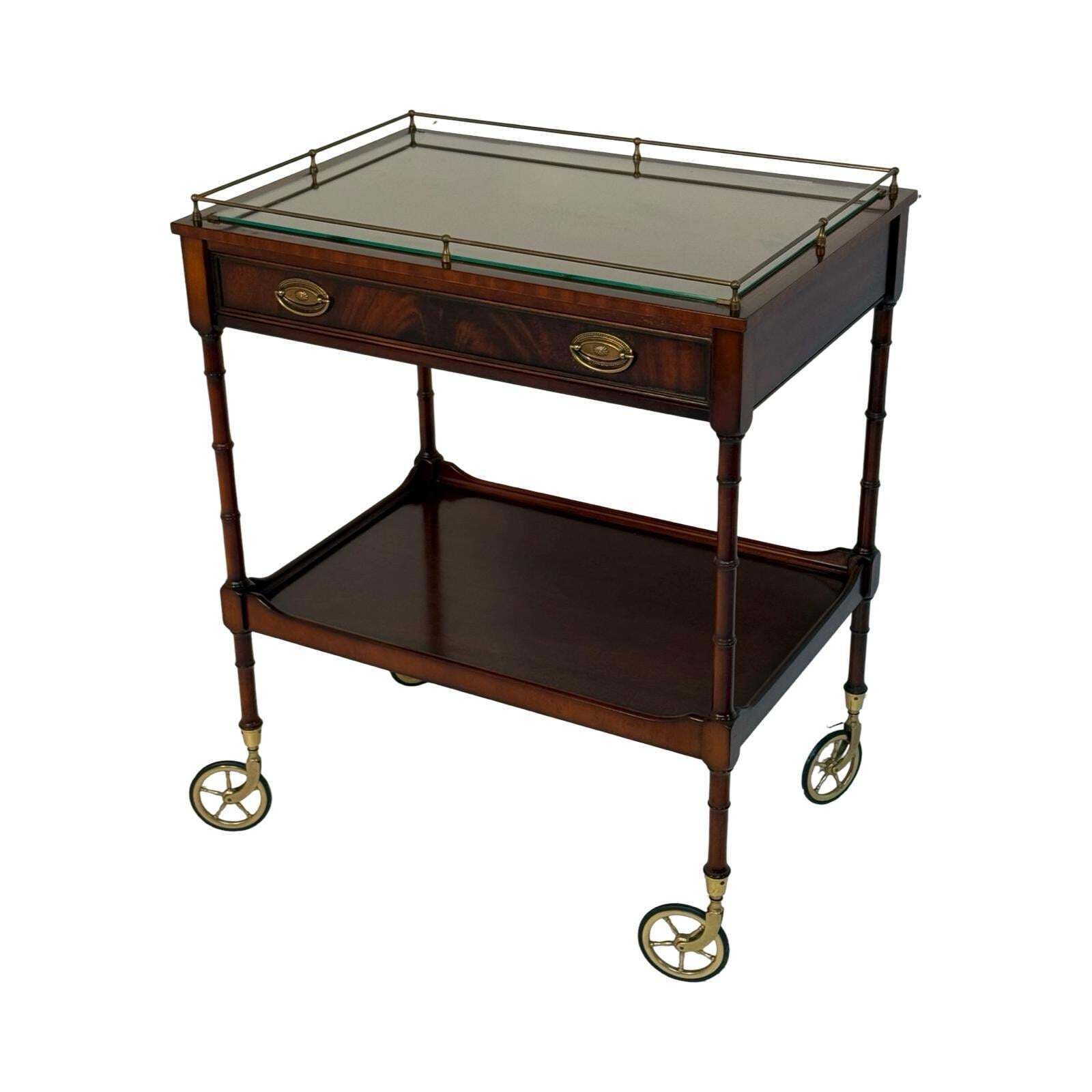 Heldense Vintage Bar Cart / Tea Trolley Mahogany And Brass Accents Empire Style