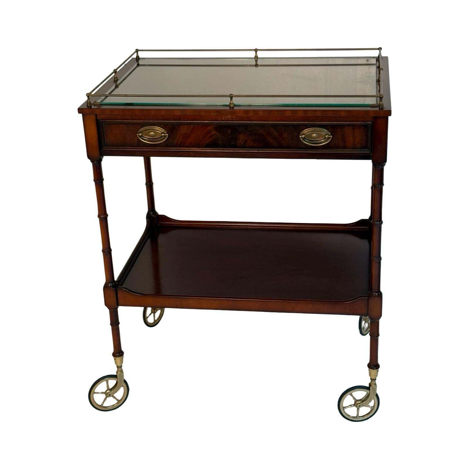 Heldense Vintage Bar Cart / Tea Trolley Mahogany And Brass Accents Empire Style photo furniture
