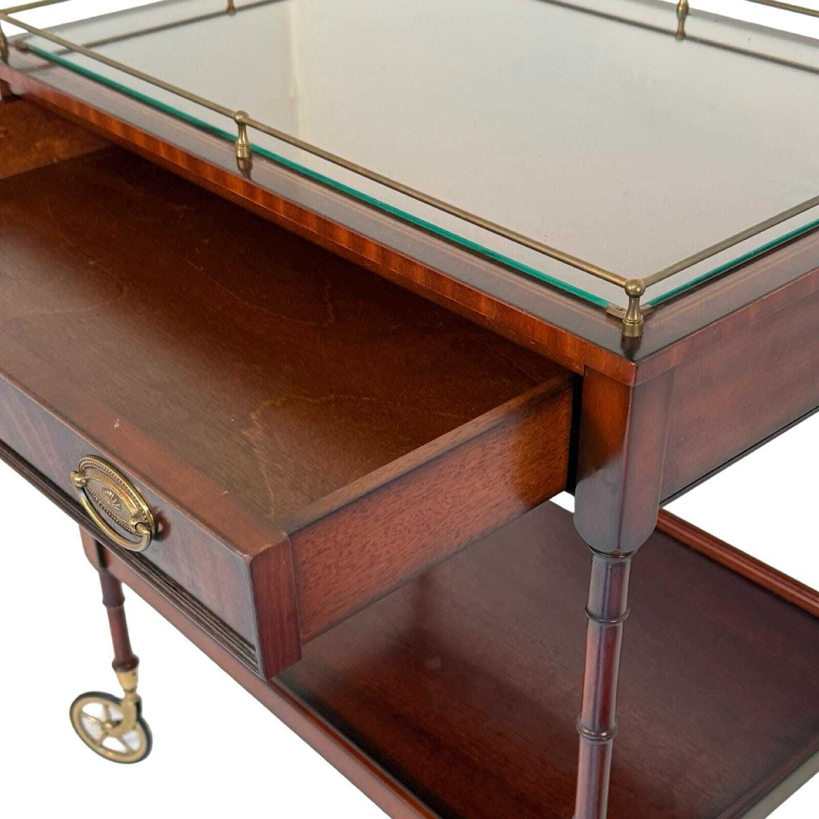 Heldense Vintage Bar Cart / Tea Trolley Mahogany And Brass Accents Empire Style photo 734.0