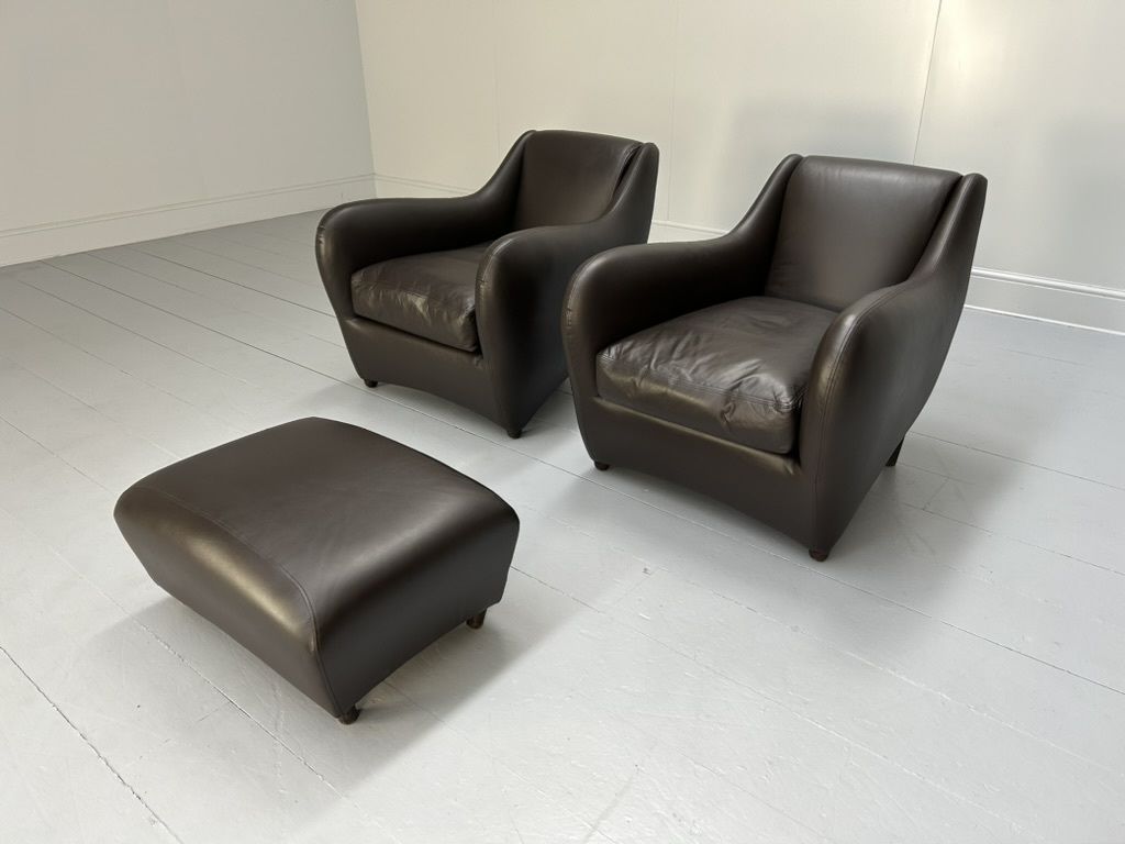 Pair Of Scp Matthew Hilton “Balzac” Armchairs & Ottoman – In Nubuck Leather