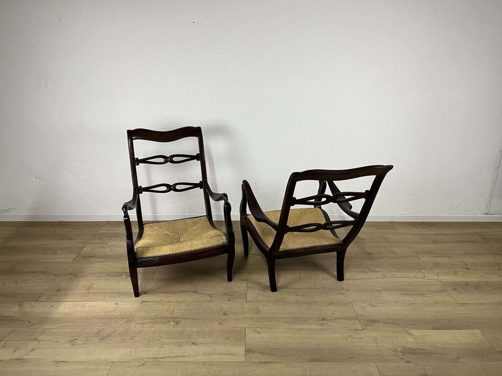 Pair Of 40’s Vintage Design Swan Straw Wood Armchairs photo furniture