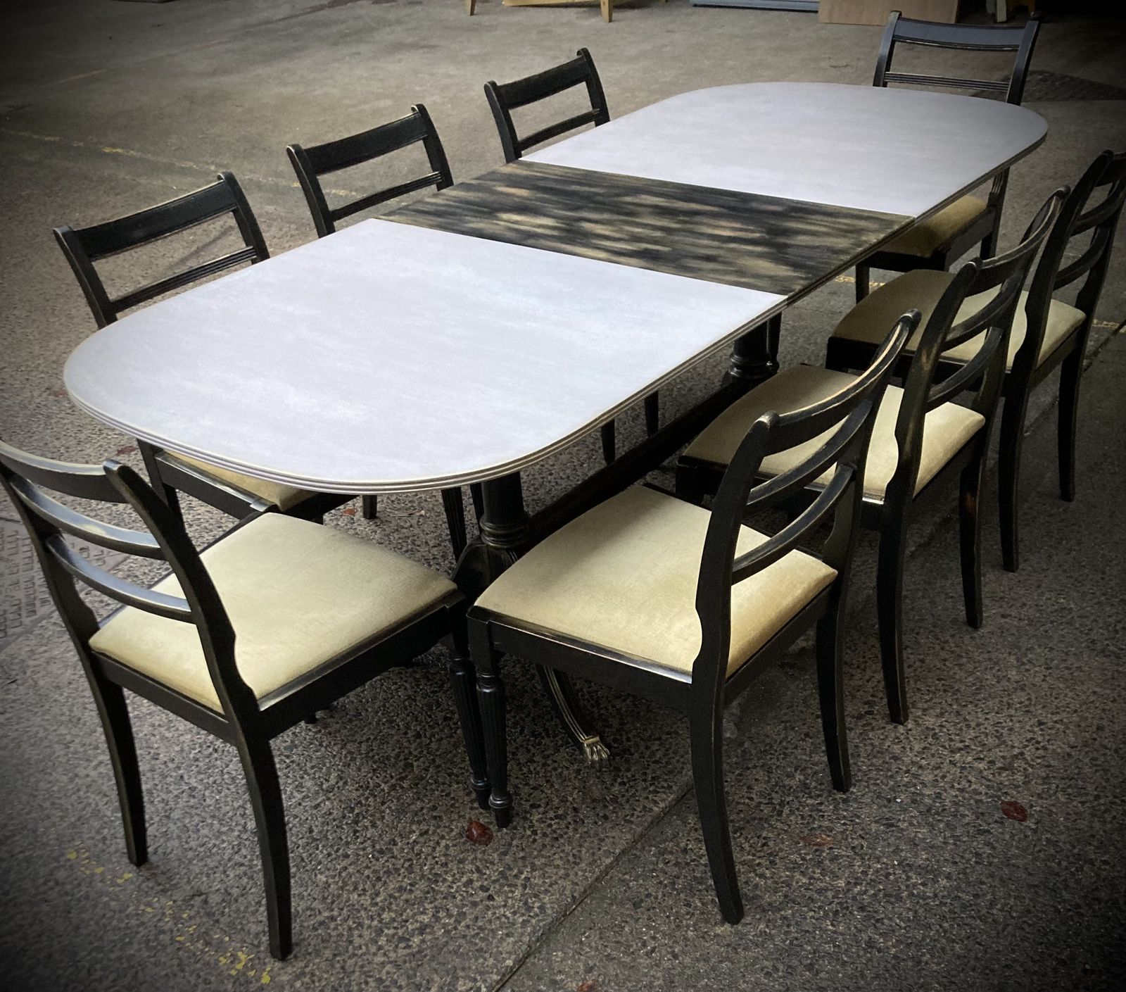 Restored 1975 McIntosh Twin Pillar Extending Dining Table & Eight Chairs | Hand Finished photo for sale