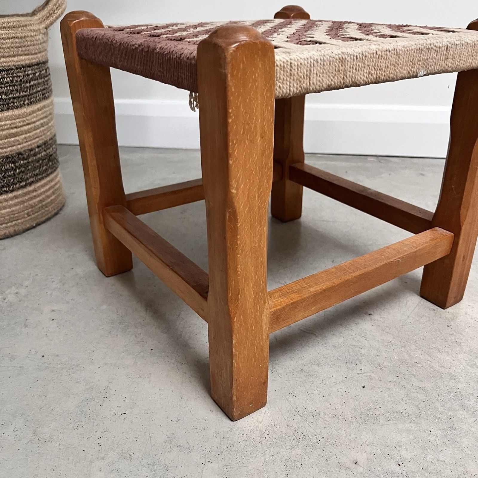 Vintage French Woven Jupe Rope Sea Grass Square Shaped Foot Stool Plinth Table photo for sale