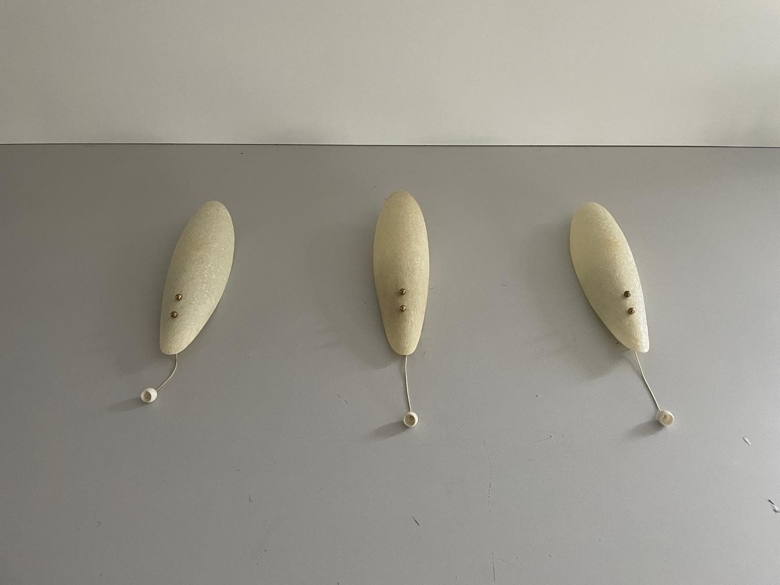 Elegant Leaf Design Fiberglass Set Of 3 Sconces, 1960s, Germany photo Lighting