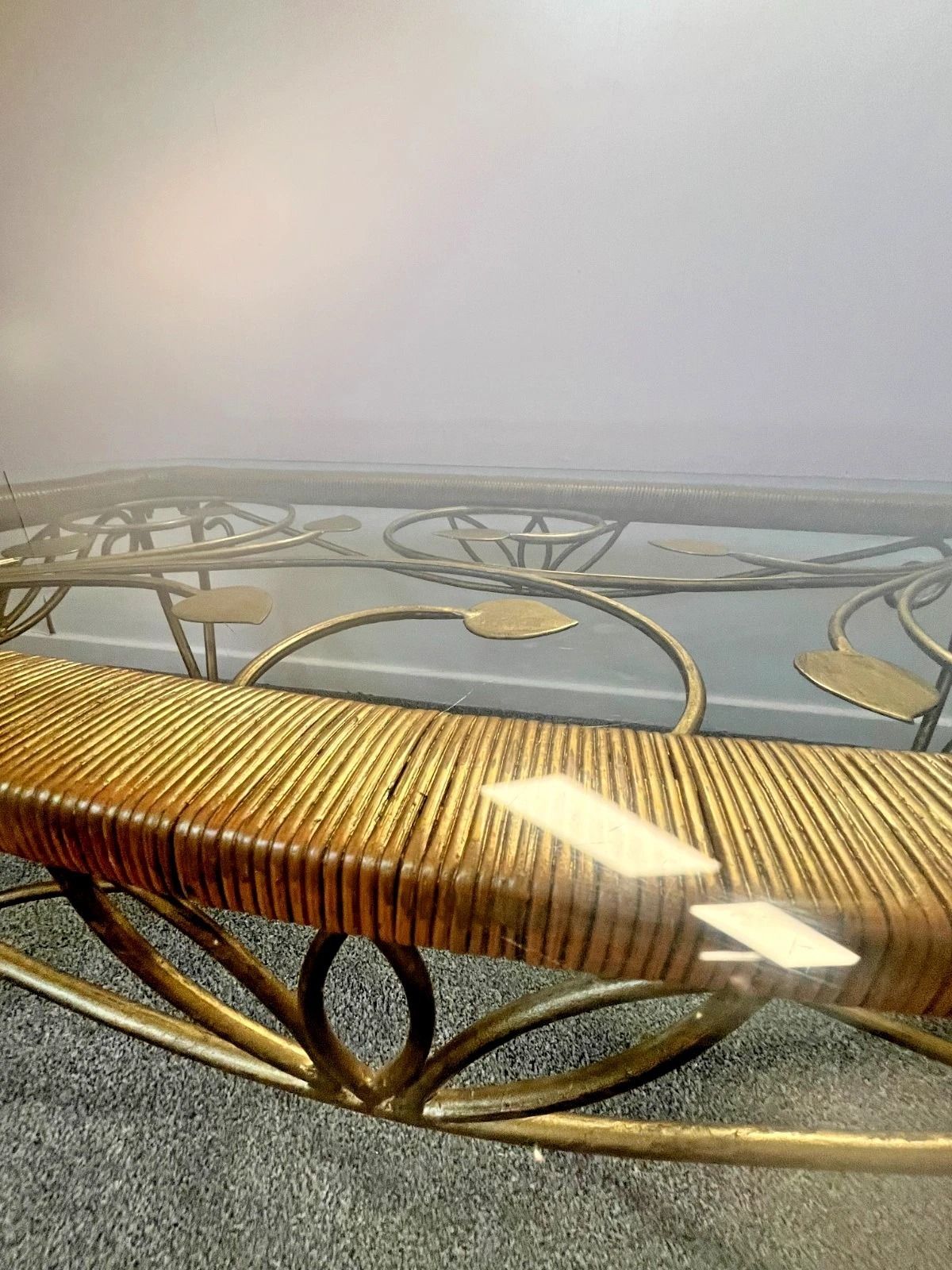 Vintage Wrought Iron Gold Coffee Table W Bevelled Glass Top – Ornate Vine Design photo 790.0