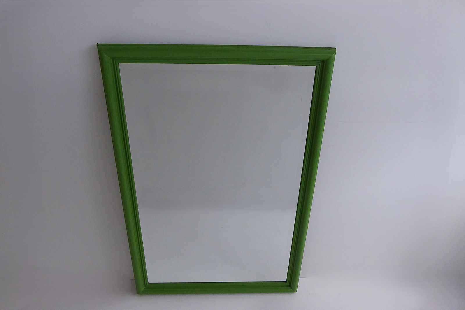Antique Wall Mount Beveled Mirror With Painted Oak Frame photo 199.0
