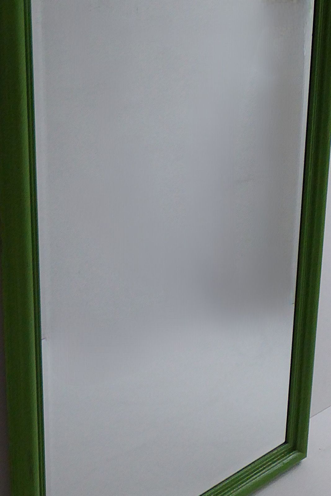 Antique Wall Mount Beveled Mirror With Painted Oak Frame photo vintage