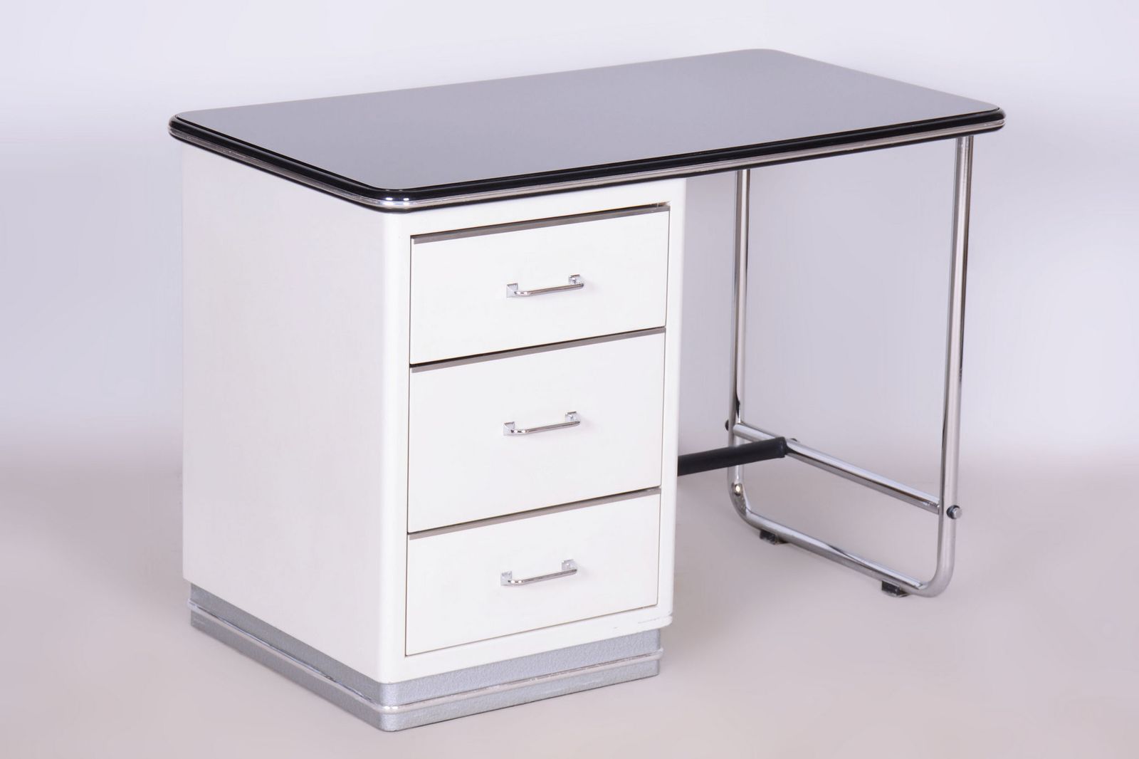Restored Bauhaus Writing Desk, Steel, Glass, Germany, 1940s photo vintage