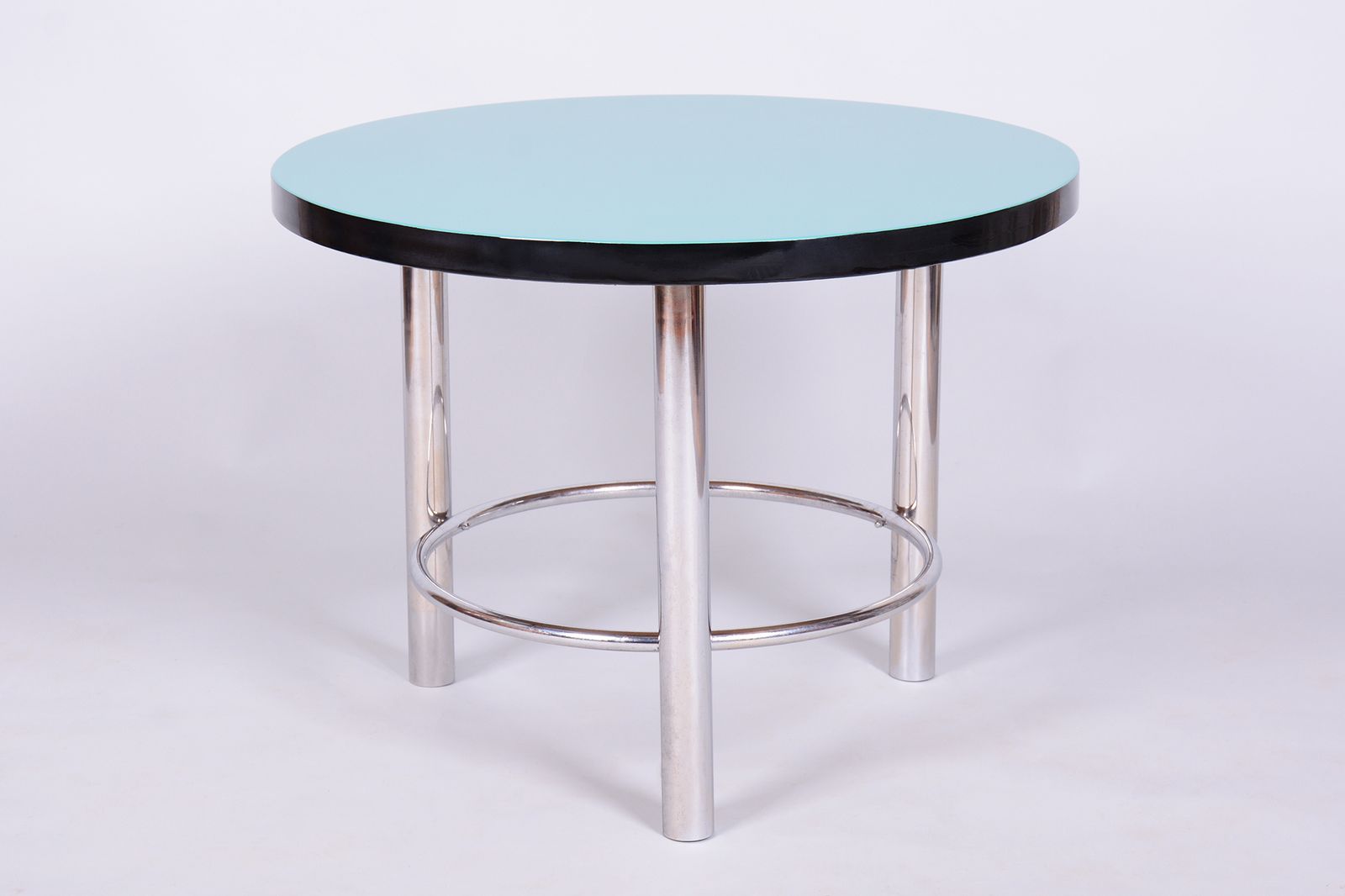 Restored Bauhaus Round Coffee Table, Chrome Plated Steel, Czech, 1930s