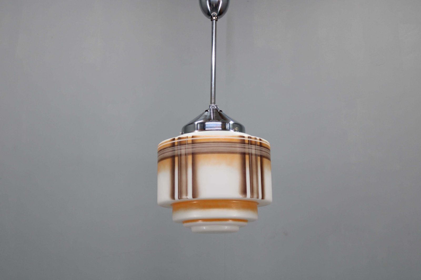 1930s Napako Art Deco Pendant Light In Chrome And Glass, Restored, New Wiring photo furniture