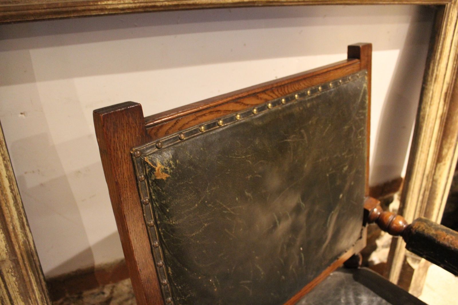 Chair Victorian Oak & Leather Library Club Armchair C1870 photo Furniture