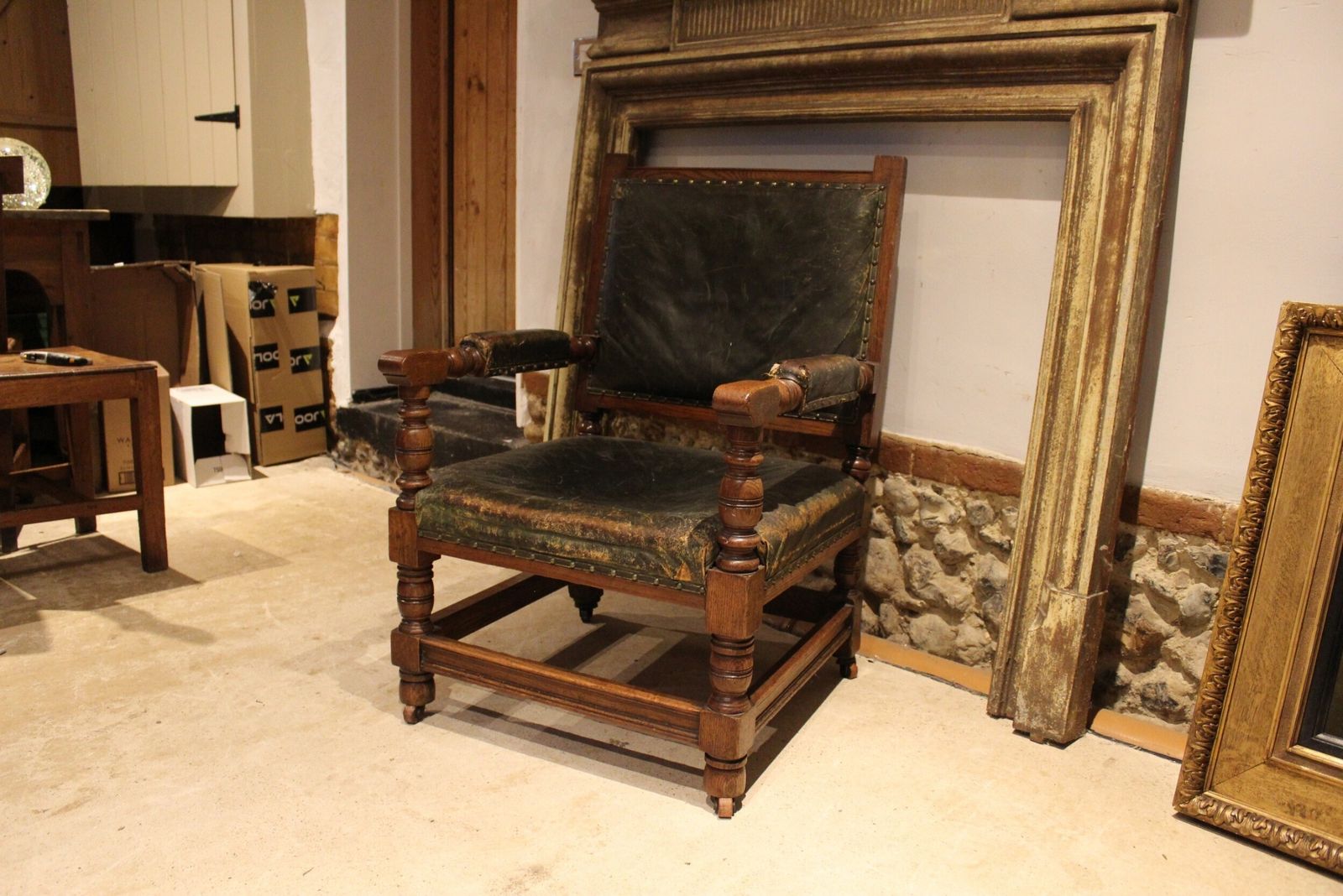 Chair Victorian Oak & Leather Library Club Armchair C1870 photo vinterior