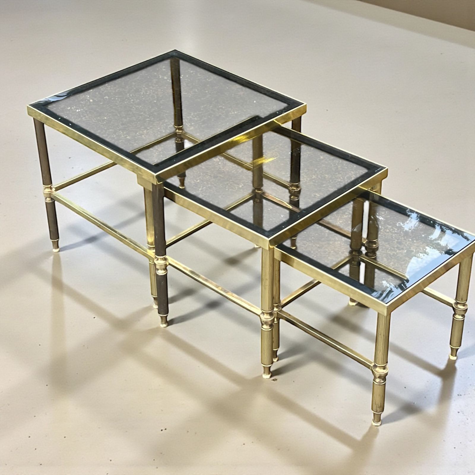 Vintage 20th Century Brass Nest Of Tables