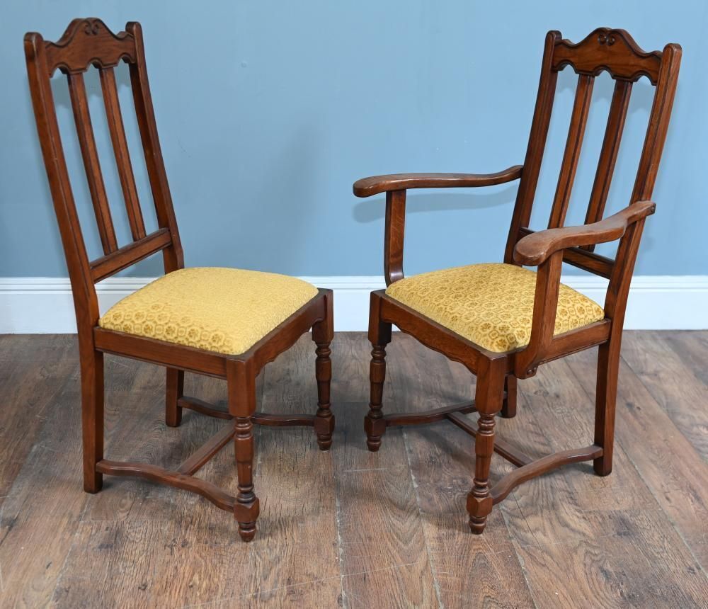 Set 8 Arts And Crafts Dining Chair Oak Farmhouse 1910 photo for sale