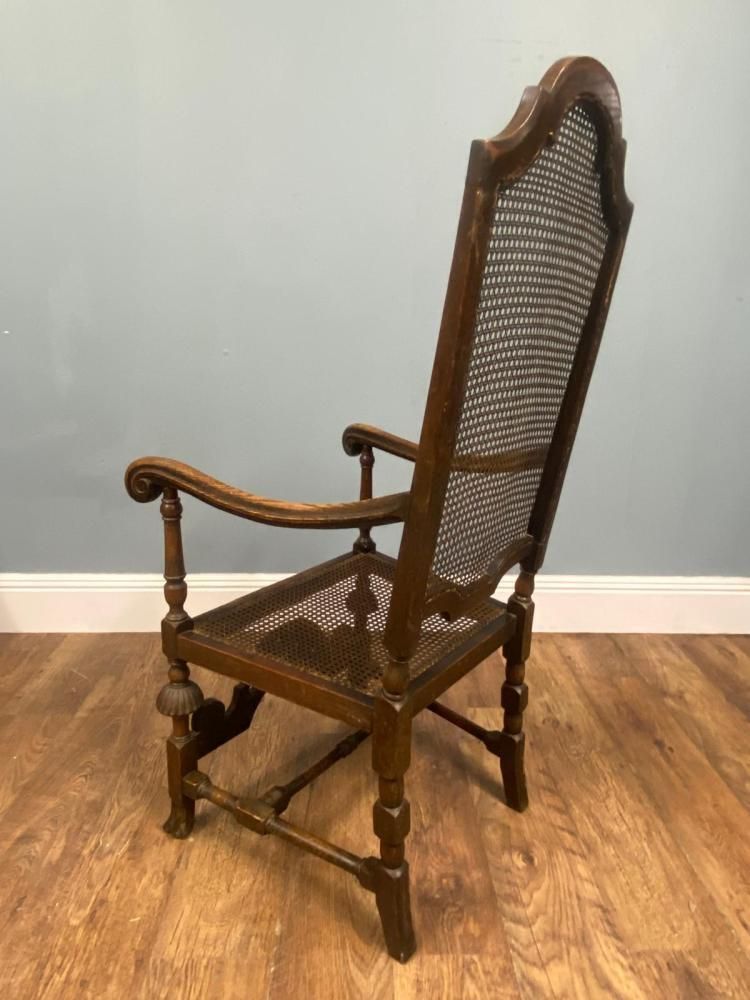 Set 4 Carved Chairs Cane Weaved Cromwellian Farmhouse 1890 photo vinterior