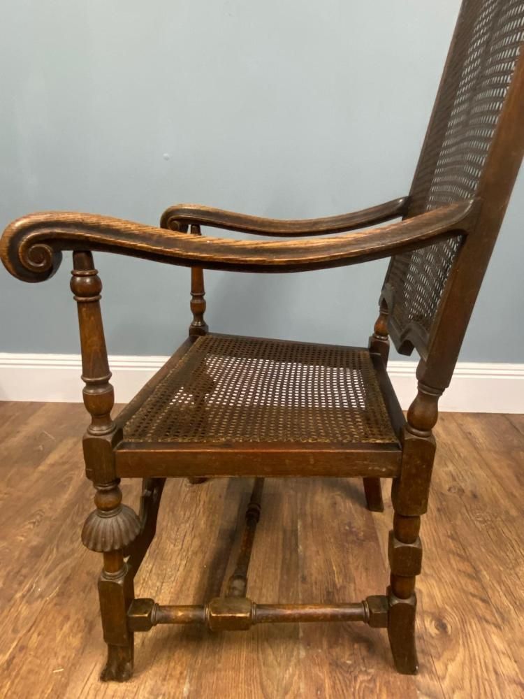 Furniture Set 4 Carved Chairs Cane Weaved Cromwellian Farmhouse 1890 photo