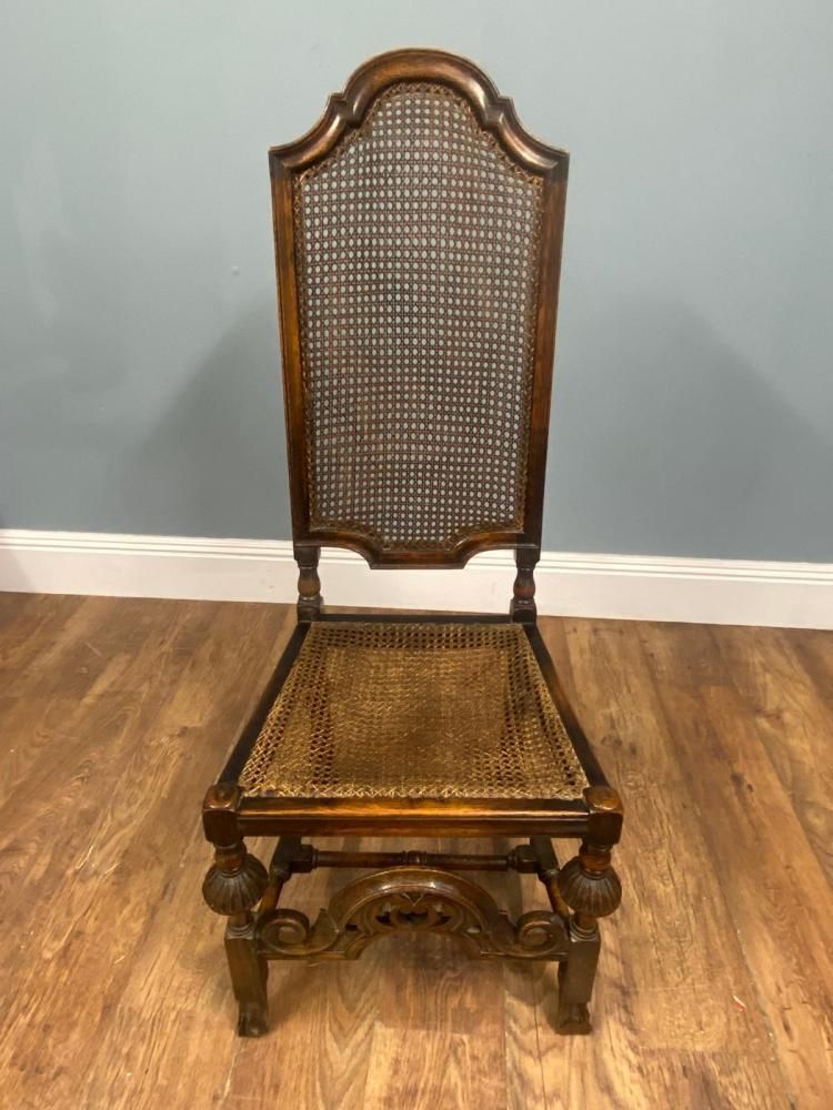 photo vinterior Set 4 Carved Chairs Cane Weaved Cromwellian Farmhouse 1890