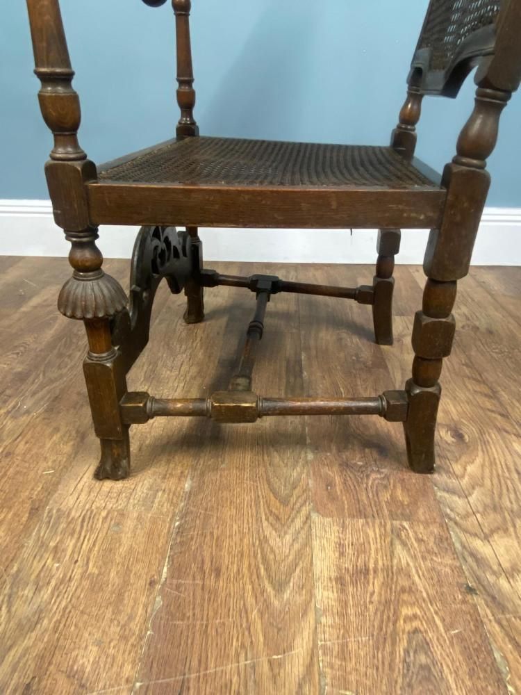 photo buy Set 4 Carved Chairs Cane Weaved Cromwellian Farmhouse 1890