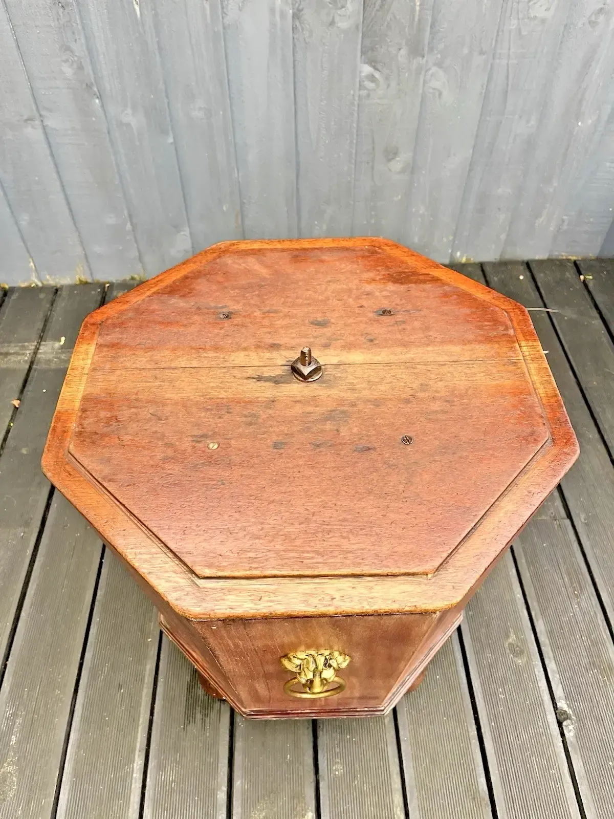 19th C Country House Octagonal Cellarette Wine Cooler 4 Brass Lion Head Handles photo vintage