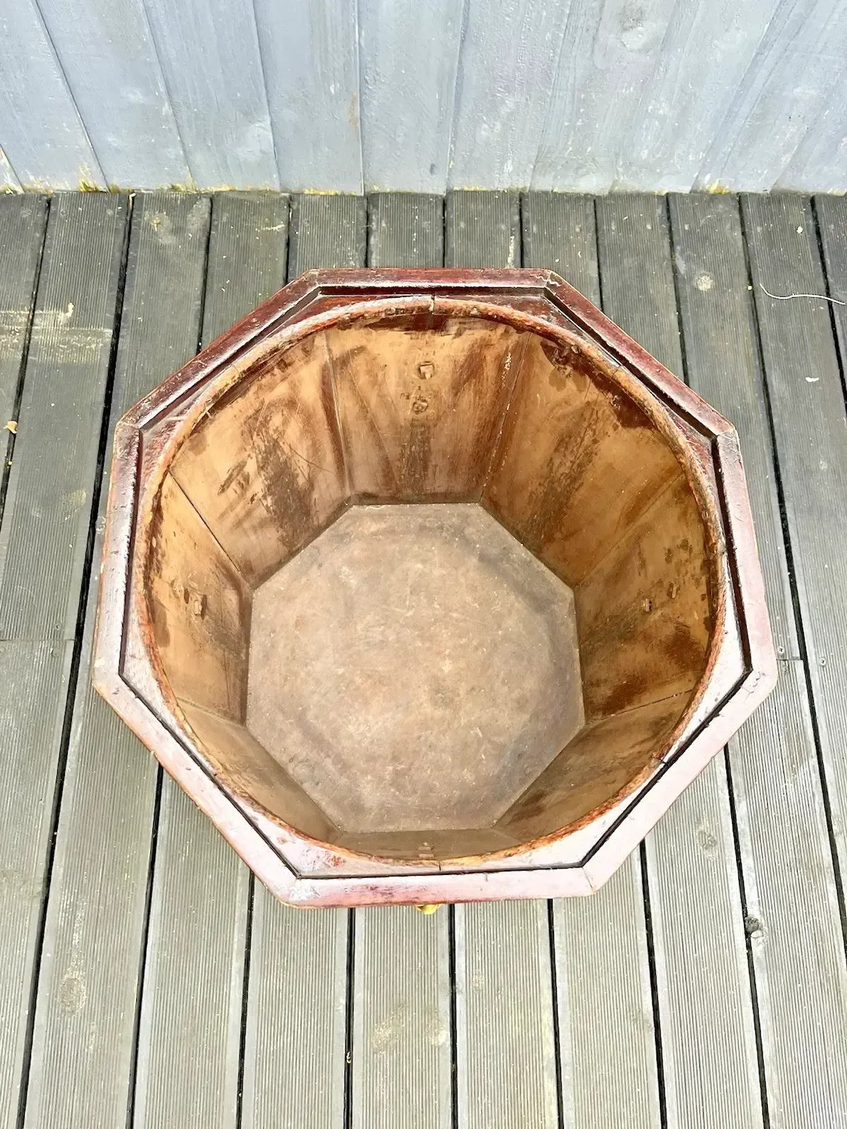 650.0 19th C Country House Octagonal Cellarette Wine Cooler 4 Brass Lion Head Handles photo