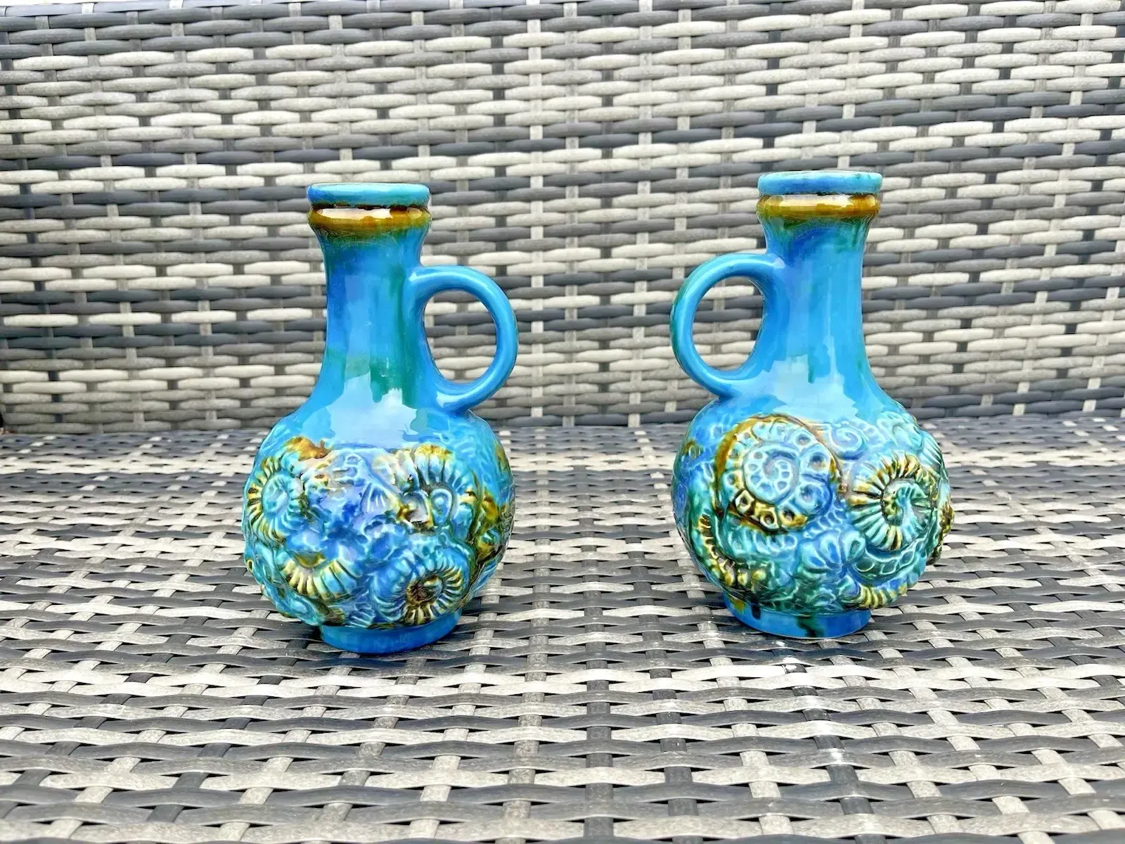 Pair Of Mid Century 60's Carstens Keramik West German Pottery Ammonite Jug Vases photo 120.0