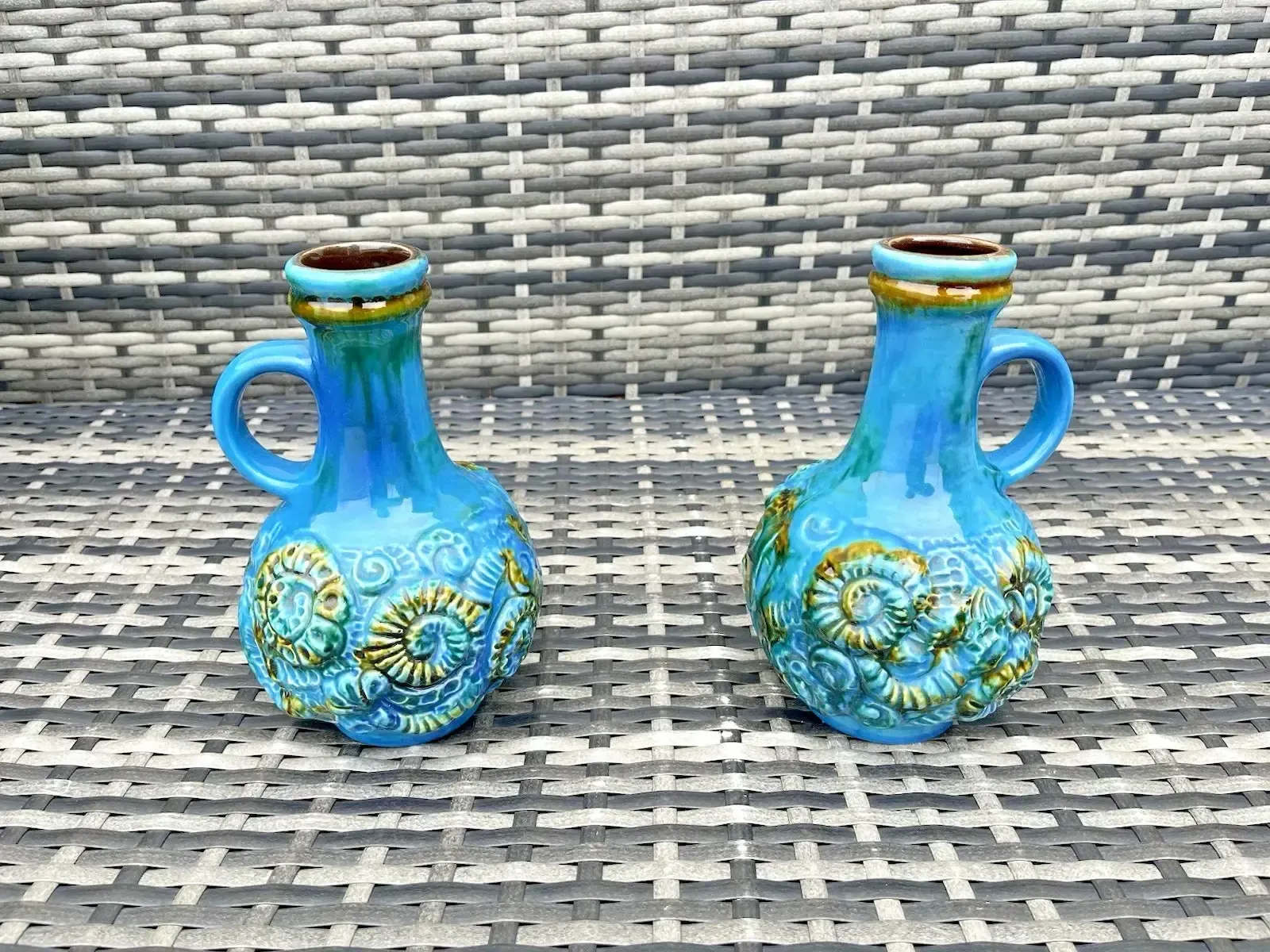 photo for sale Pair Of Mid Century 60's Carstens Keramik West German Pottery Ammonite Jug Vases