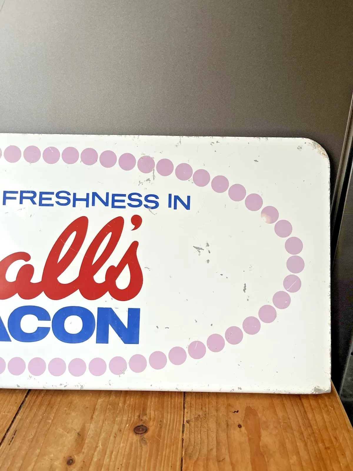 photo vinterior Rare Vintage Walls Bacon Not Ice Cream Metal Wall Flange Shop Butchers Sign 80's
