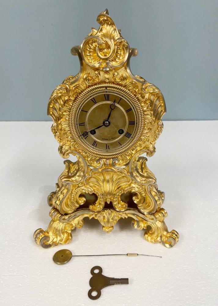 Gilt Rococo Mantel Clock Dupont De Paris French 1850 photo for sale